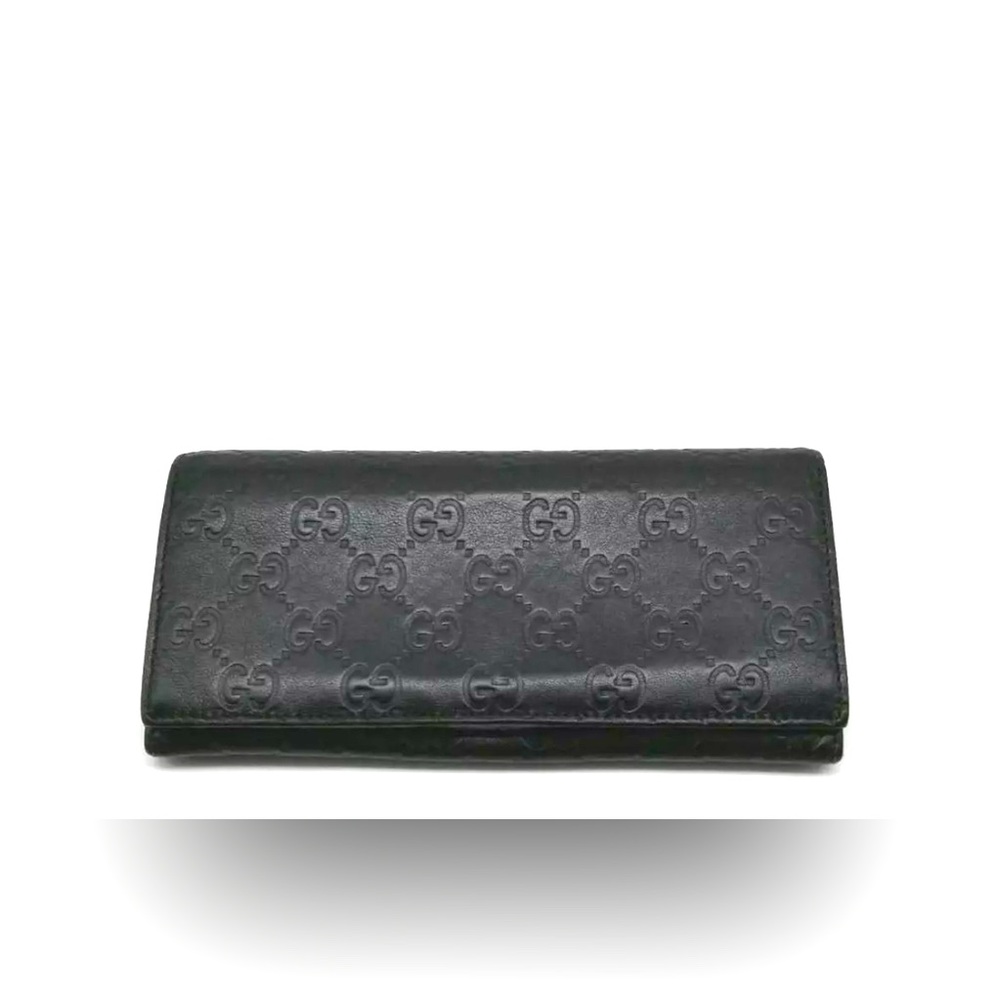 Beautiful‎ Authentic Gucci Long Wallet GG Sima Leather Black EUC